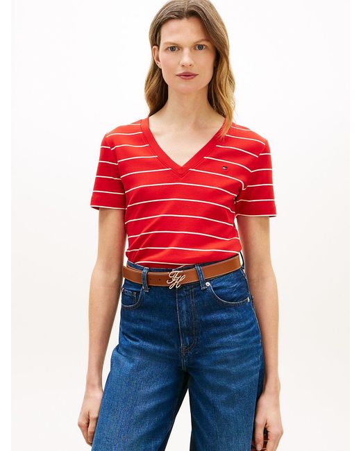 Tommy Hilfiger Red Slim V-Neck T-Shirt