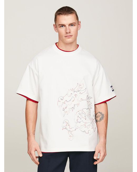 Tommy Hilfiger Natural Tommy X Clot Dual Gender Dragon Motif T-shirt for men