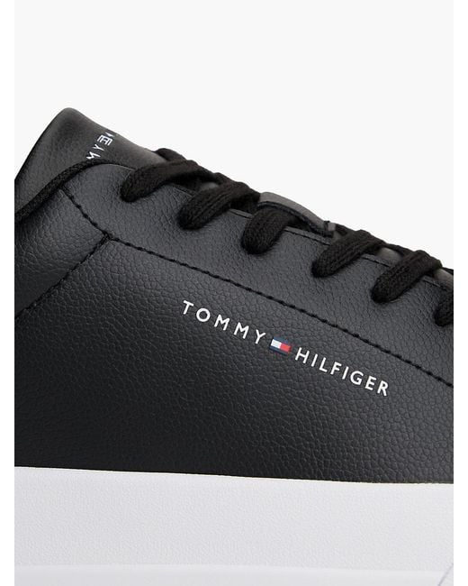 Tommy Hilfiger Black Logo Court Trainers With Leather for men