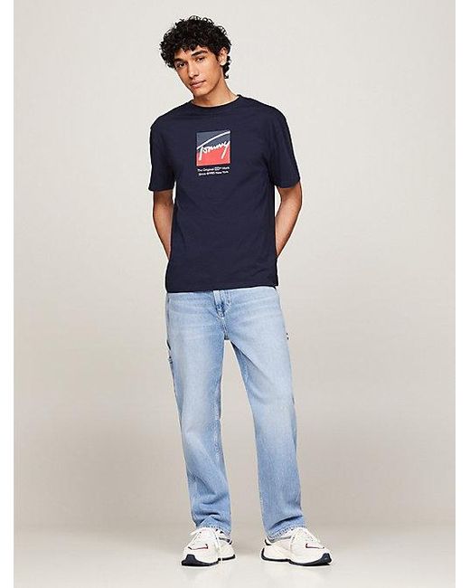 Camiseta de cuello redondo con logo Tommy Hilfiger de hombre de color Blue