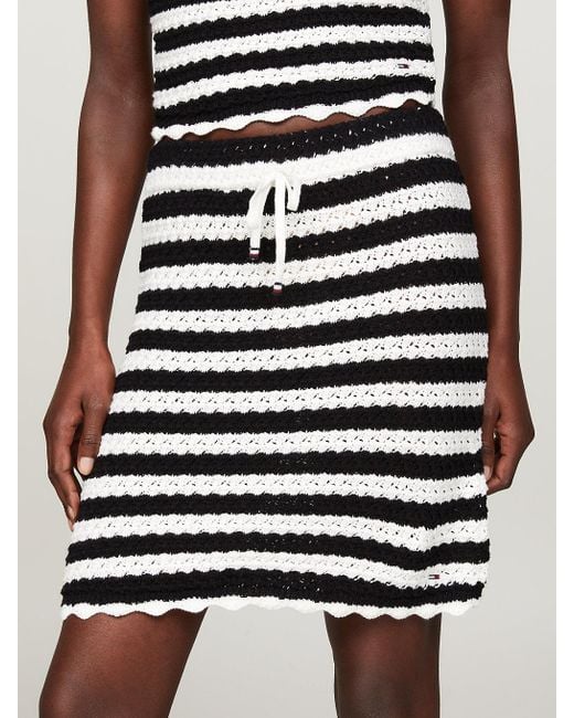 Tommy Hilfiger Black Crochet Stripe Knee Length Pencil Skirt