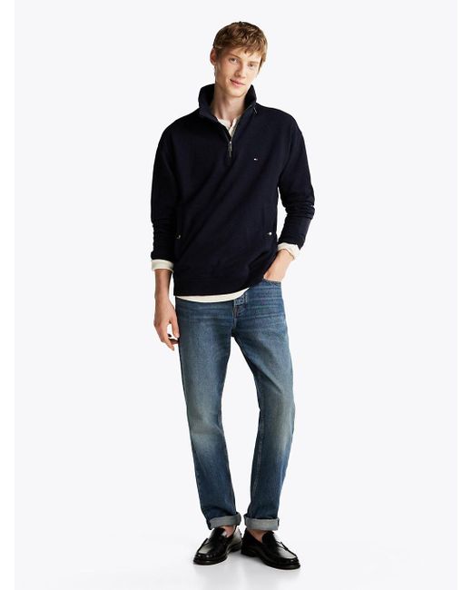 Felpa Con Collo A Listino E Mezza Zip di Tommy Hilfiger in Black da Uomo