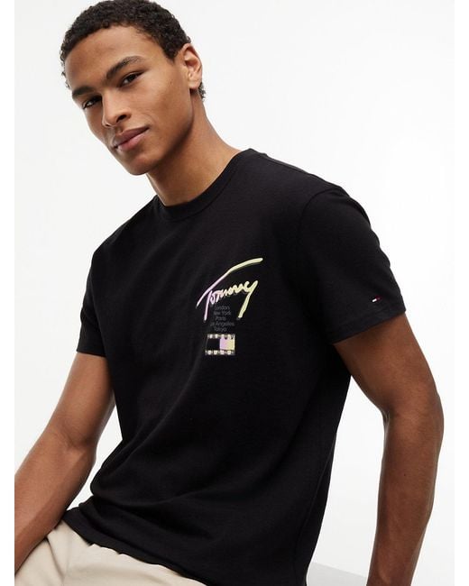 Tommy Hilfiger Black Signature Logo Crew Neck T-Shirt for men
