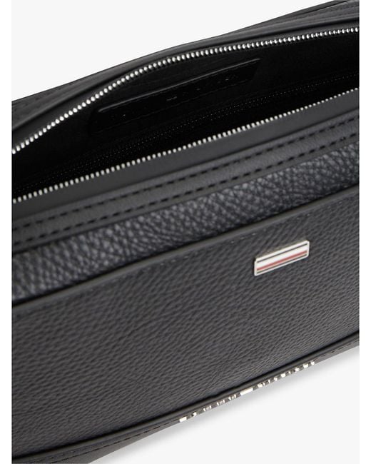 Tommy Hilfiger Black Signature Tape Plaque Crossbody Reporter Bag for men