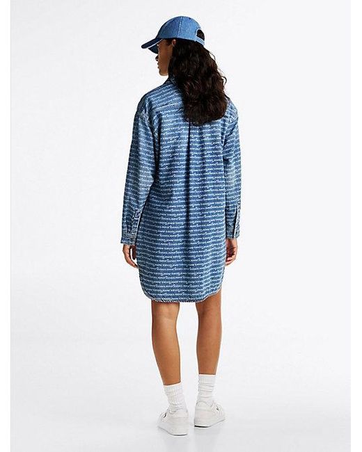 Tommy Hilfiger Relaxed Mini-Overhemdjurk Van Denim in het Blue