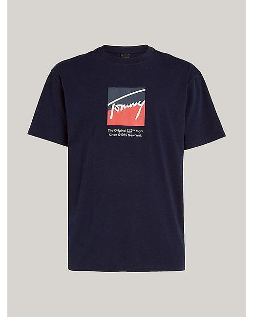 Camiseta de cuello redondo con logo Tommy Hilfiger de hombre de color Blue