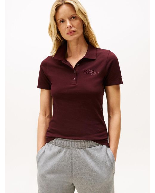 Polo Ajusté En Piqué À Logo Brodé Tommy Hilfiger en coloris Red