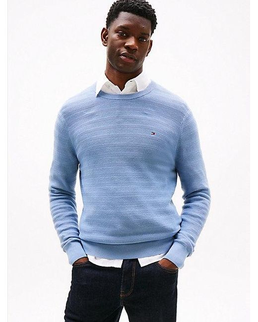 Tommy Hilfiger Rundhals-Pullover Mit Streifenstruktur in Blue für Herren