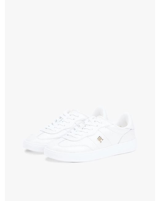 Tommy Hilfiger White Th Monogram Metallic Trainers With Leather