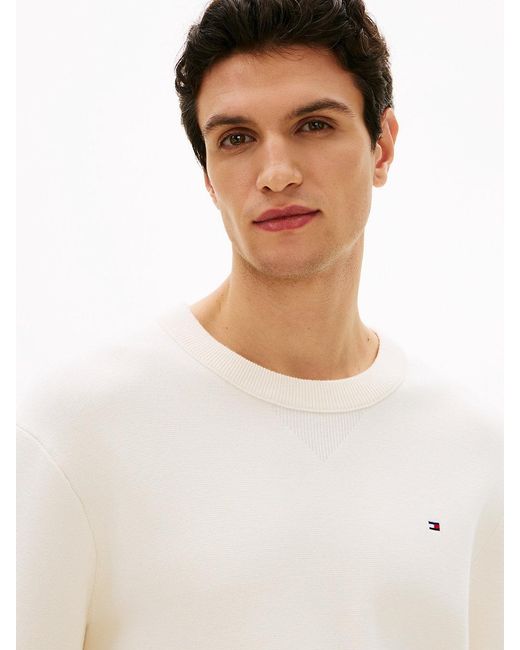 Tommy Hilfiger White Flag Embroidery Crew Neck Relaxed Jumper for men