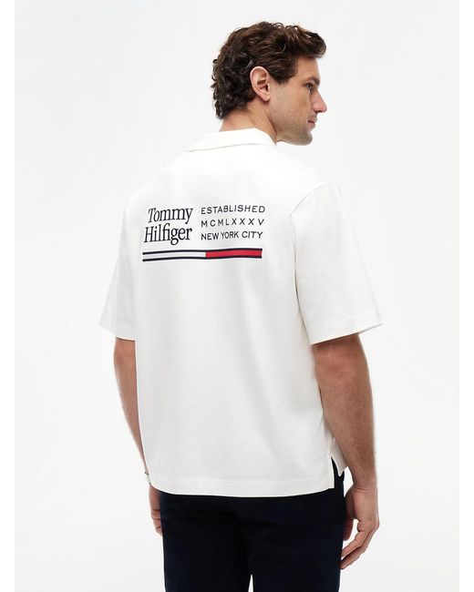 Tommy Hilfiger White Oversized Fit Back Logo Polo Shirt for men