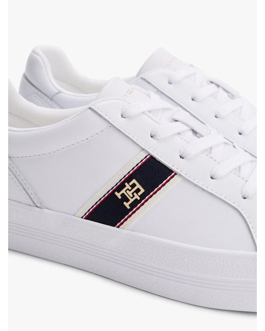 Tommy Hilfiger White Leather Th Monogram Plaque Trainers