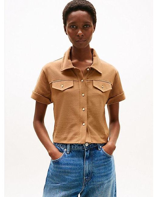 Tommy Hilfiger Regular Fit Overhemd Met Goudkleurige Knopen in het Blue