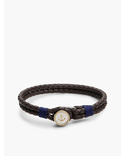 Tommy Hilfiger White Gold-plated Nautical Charm Brown Leather Bracelet for men