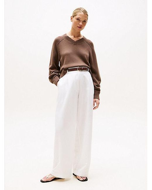 Tommy Hilfiger Boxy Fit Trui Van Jersey Met V-Hals in het Brown