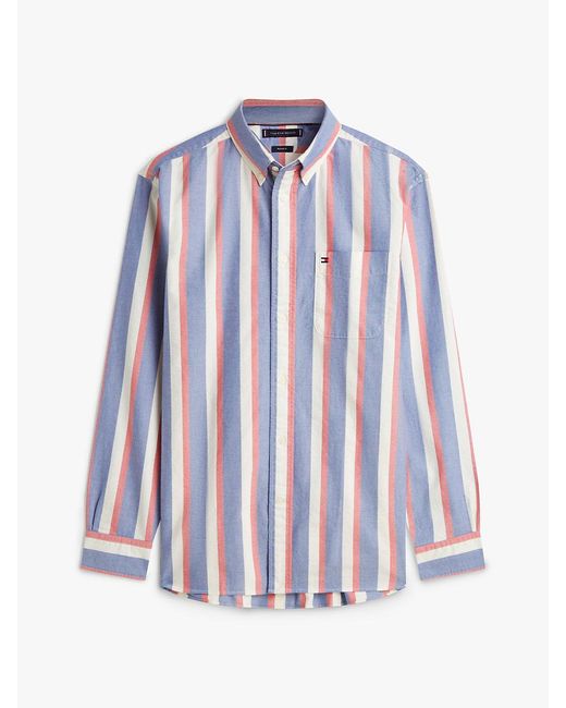 Tommy Hilfiger Blue Heritage Oxford Stripe Regular Long Sleeve Shirts for men