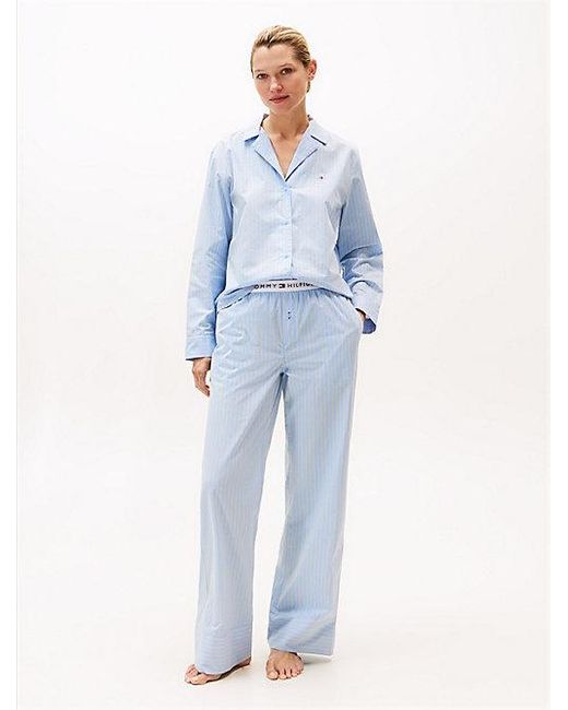 Tommy Hilfiger Essential Relaxed Poplin Pyjamashirt Met Strepen in het Blue