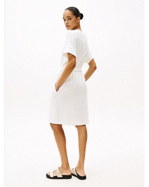 Tommy Hilfiger Mini-Jurk Met Ceintuur En Korte Mouwen in het White