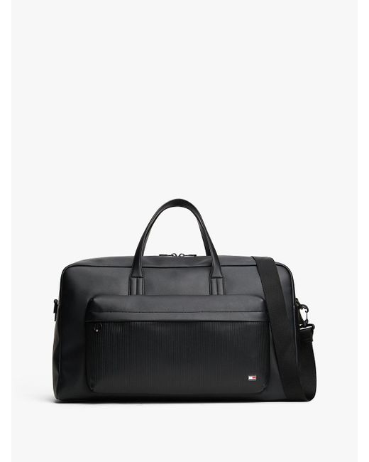 Tommy Hilfiger Black Hilfiger Flag Ribbed Pocket Duffel Bag for men