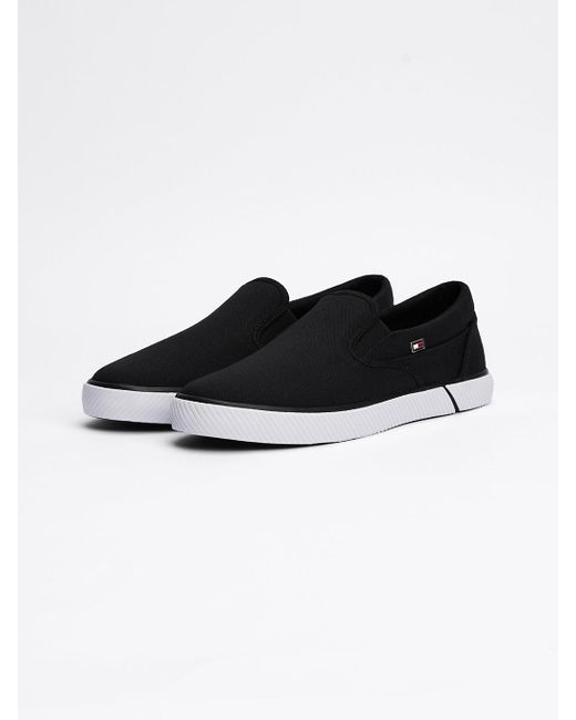 Tommy Hilfiger Black Enamel Flag Slip-on Canvas Trainers