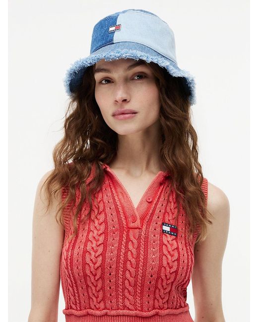 Tommy Hilfiger Blue Patchwork Denim Logo Plaque Bucket Hat