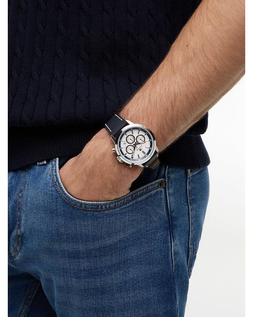 Tommy Hilfiger Gray Cream Dial Leather Strap Watch for men