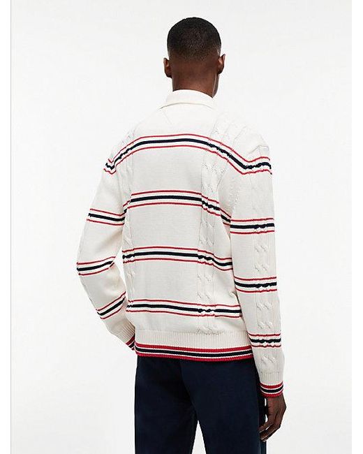 Tommy Hilfiger Tommy Badge Gestreifter Polopullover Mit Zopfmuster in White für Herren