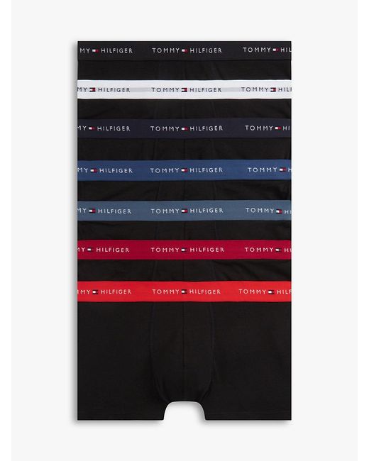 Tommy Hilfiger Black 7-Pack Signature Logo Waistband Trunks for men
