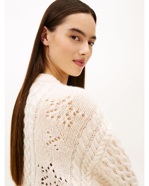 Tommy Hilfiger Natural Tommy Girl Wool Blend Cable Knit Relaxed Cardigan