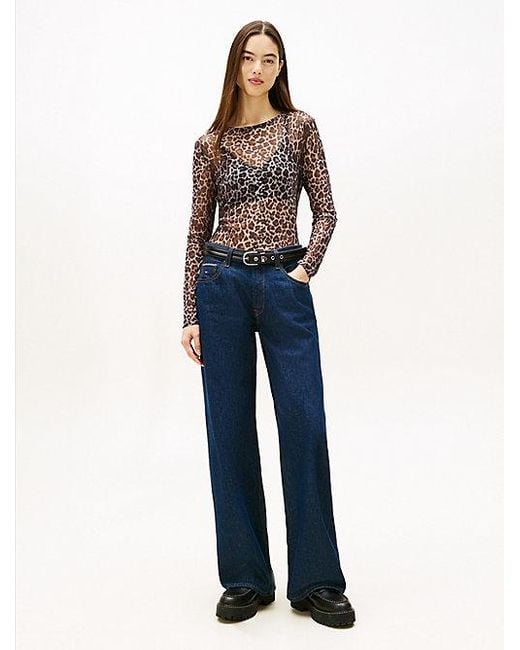 Tommy Hilfiger Mesh Top Met Lange Mouwen En Luipaardprint in het Blue