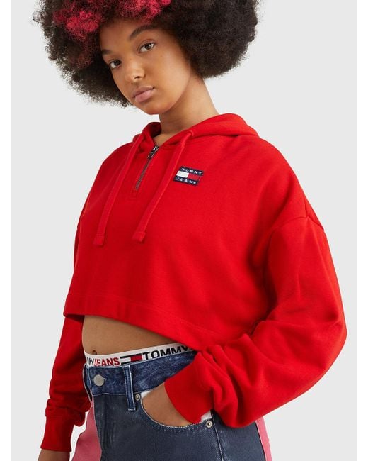 tommy badge quarter zip drawstring sweatshirt