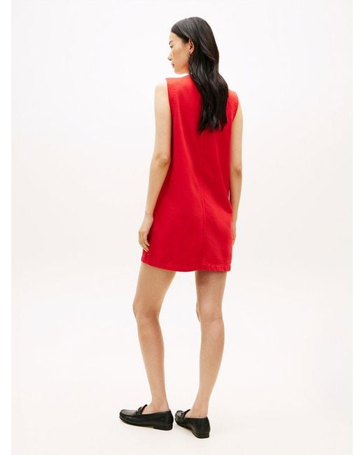 Tommy Hilfiger Red Tone Button Denim Mini Shift Dress