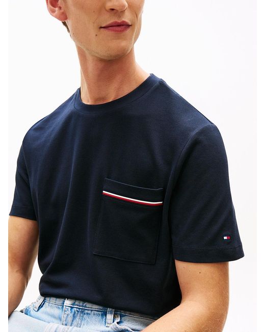 Tommy Hilfiger Blue Global Stripe Pocket Pique Jersey T-Shirt for men