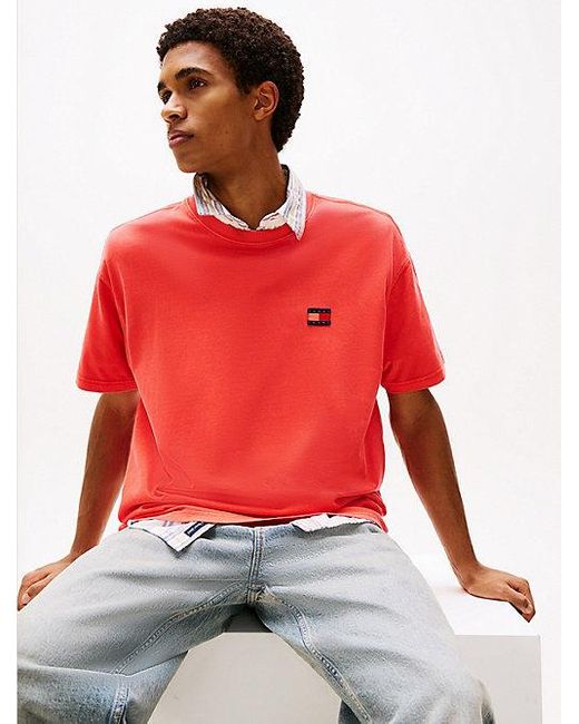 Tommy Hilfiger Relaxed Fit T-Shirt Met Geweven Badge in het Red voor heren