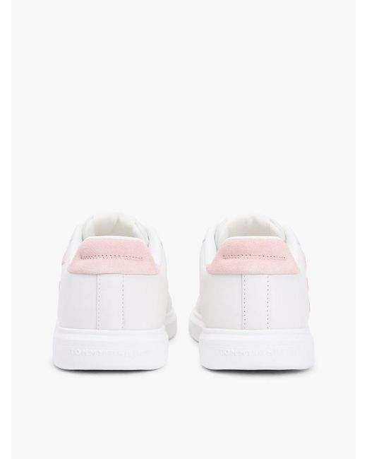 Tommy Hilfiger White Hilfiger Icon Leather Logo Embroidery Court Trainers