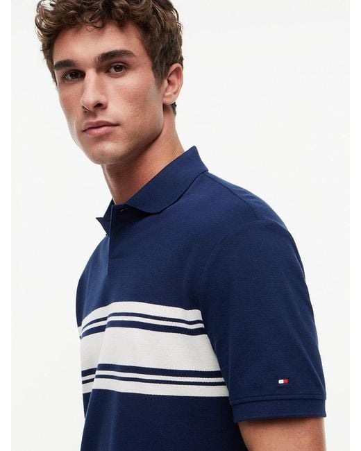 Tommy Hilfiger Blue Classic Fit Stripe Pique Polo Shirt for men