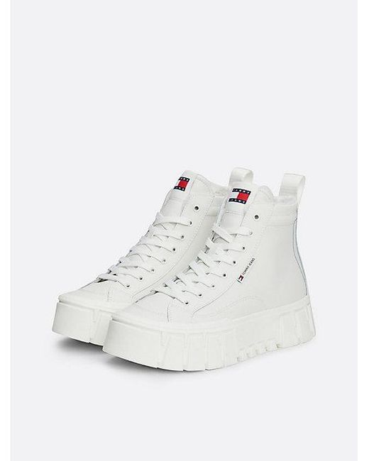 Zapatillas Altas De Piel Con Forro Cálido Tommy Hilfiger de color Natural