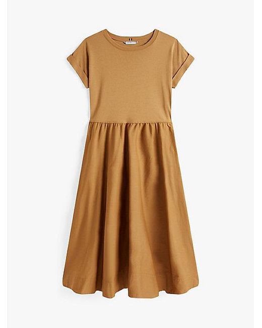 Tommy Hilfiger Natural Midi-Kleid Mit Goldfarbenen Knöpfen
