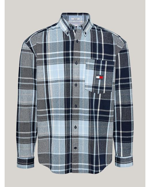 Tommy Hilfiger Blue Logo Brushed Flannel Relaxed Shirt for men