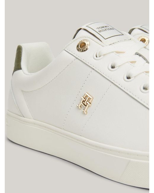 Tommy Hilfiger Natural Essential Th Monogram Plaque Leather Trainers