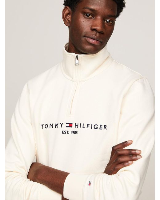 Sweat zippé à col cheminée et logo Tommy Hilfiger pour homme en coloris Natural