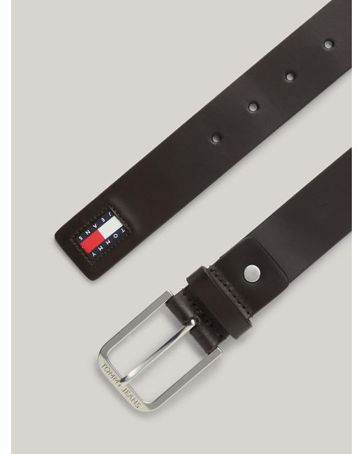 Tommy Hilfiger Black Rubberised Logo Adjustable Leather Belt for men