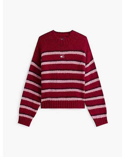 Tommy Hilfiger Relaxed Fit Trui Met Strepen En Badge in het Red