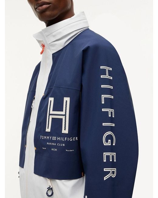 Tommy Hilfiger Blue Waterproof Colour-Blocked Regatta Windbreaker for men