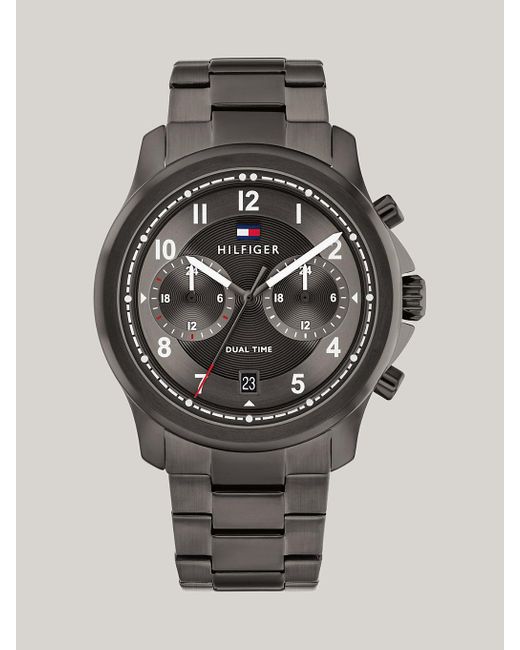Tommy Hilfiger Gray Gunmetal Grey Dial Dual Time Watch for men
