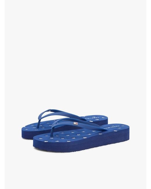 Tommy Hilfiger Blue Repeat Logo Platform Flip-flops