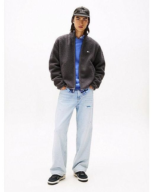 Tommy Hilfiger Relaxed Teddy Sweatshirt Met Rits En Badge in het Blue voor heren