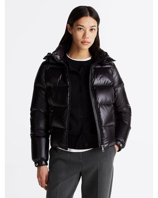 Tommy Hilfiger Black High-shine Hooded Down Puffer Jacket