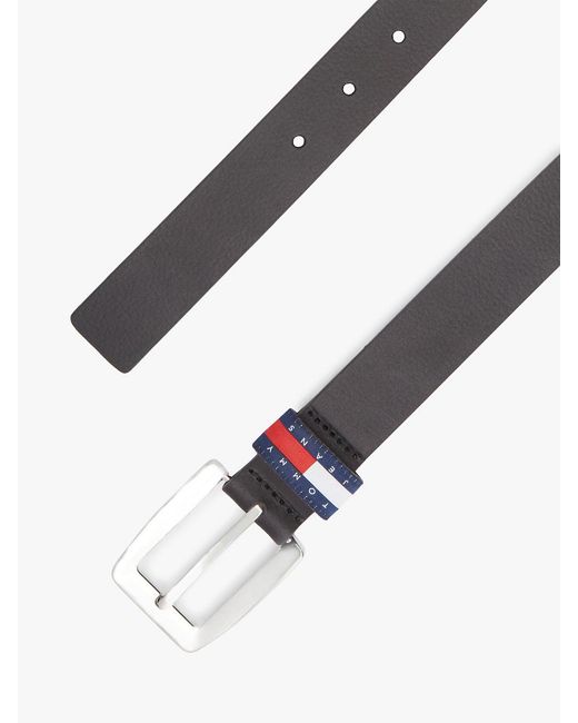 Tommy Hilfiger White Tommy Flag Square Buckle Leather Belt