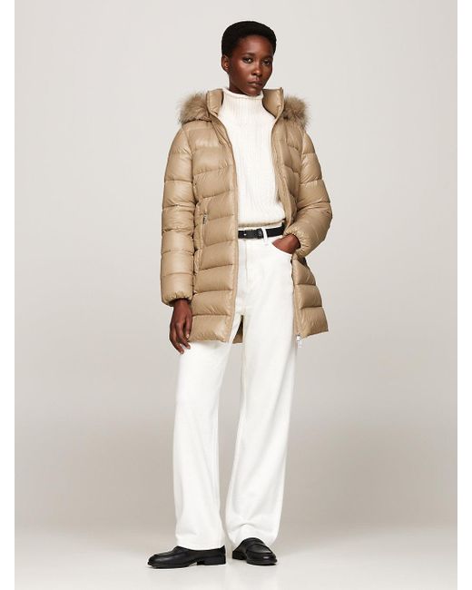 Tommy Hilfiger Natural Down-filled Glossy Hooded Puffer Coat